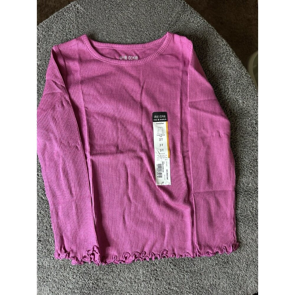 Ok!e Dokie Toddler Girls Long Sleeve Pink Waffle Knit T Shirt Size 3T